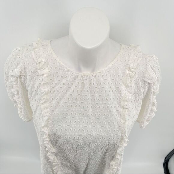 Rachel Parcell Women’s White Floral Eyelet Ruffle Short Sleeve Cotton Top XL - Picture 5 of 17